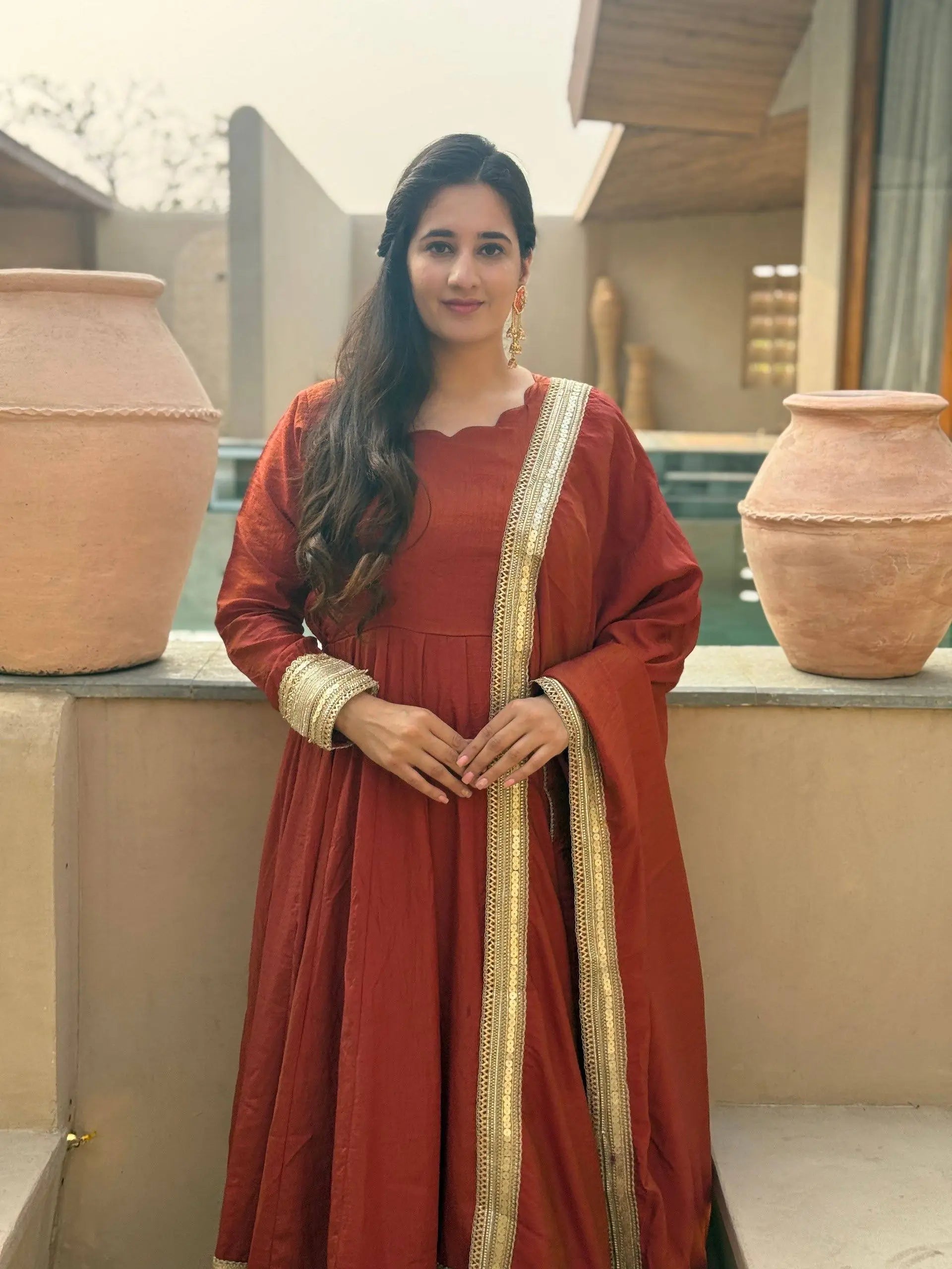 Rust Gota Border Anarkali Set