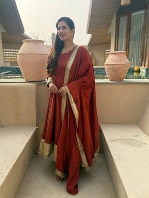 Rust Gota Border Anarkali Set