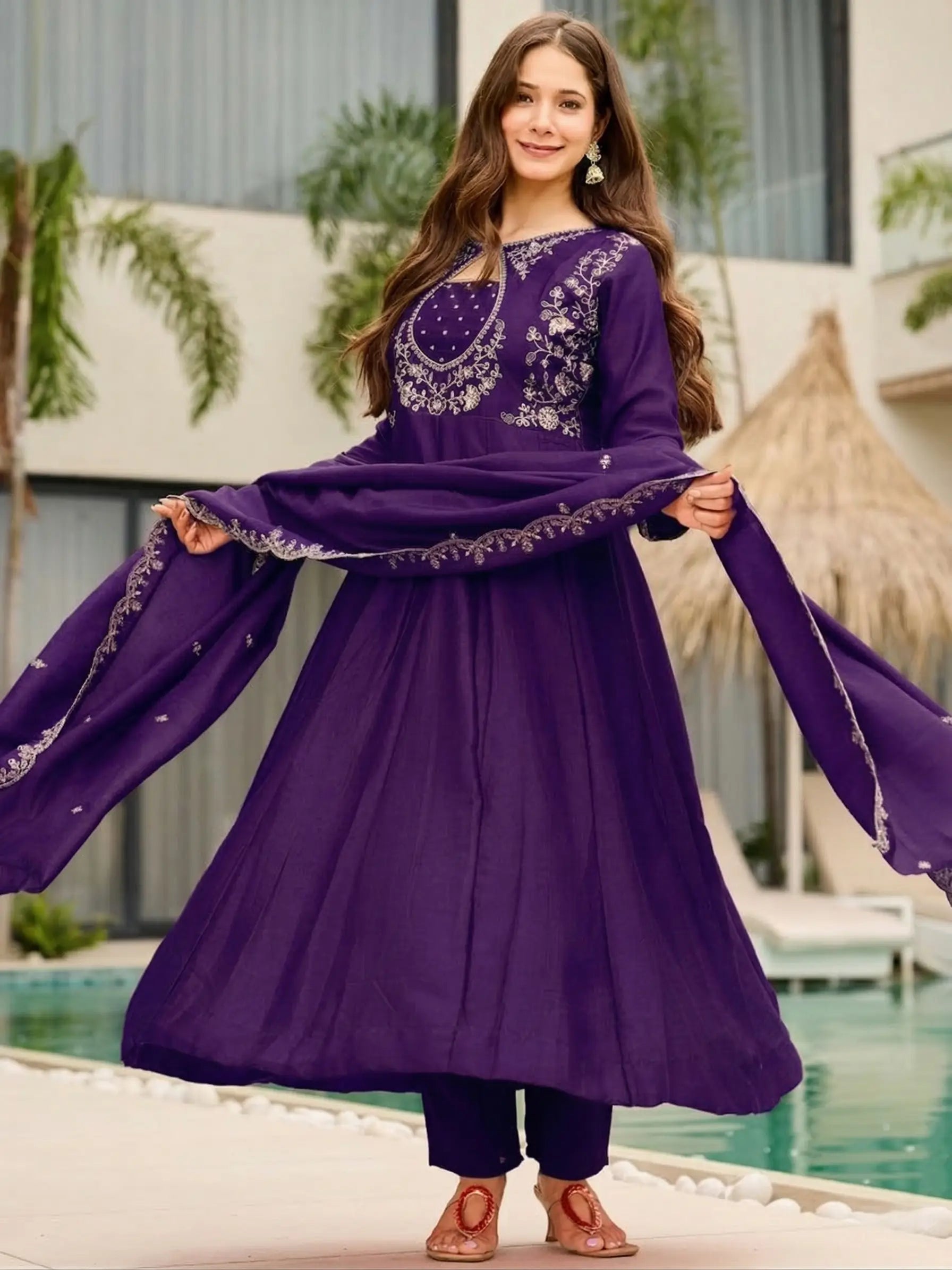 Rust Keyhole Anarkali Set
