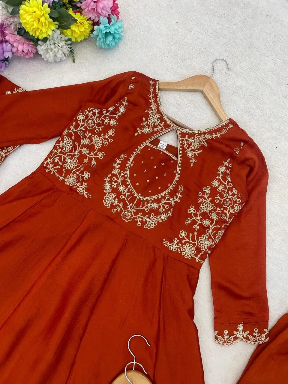 Rust Keyhole Anarkali Set