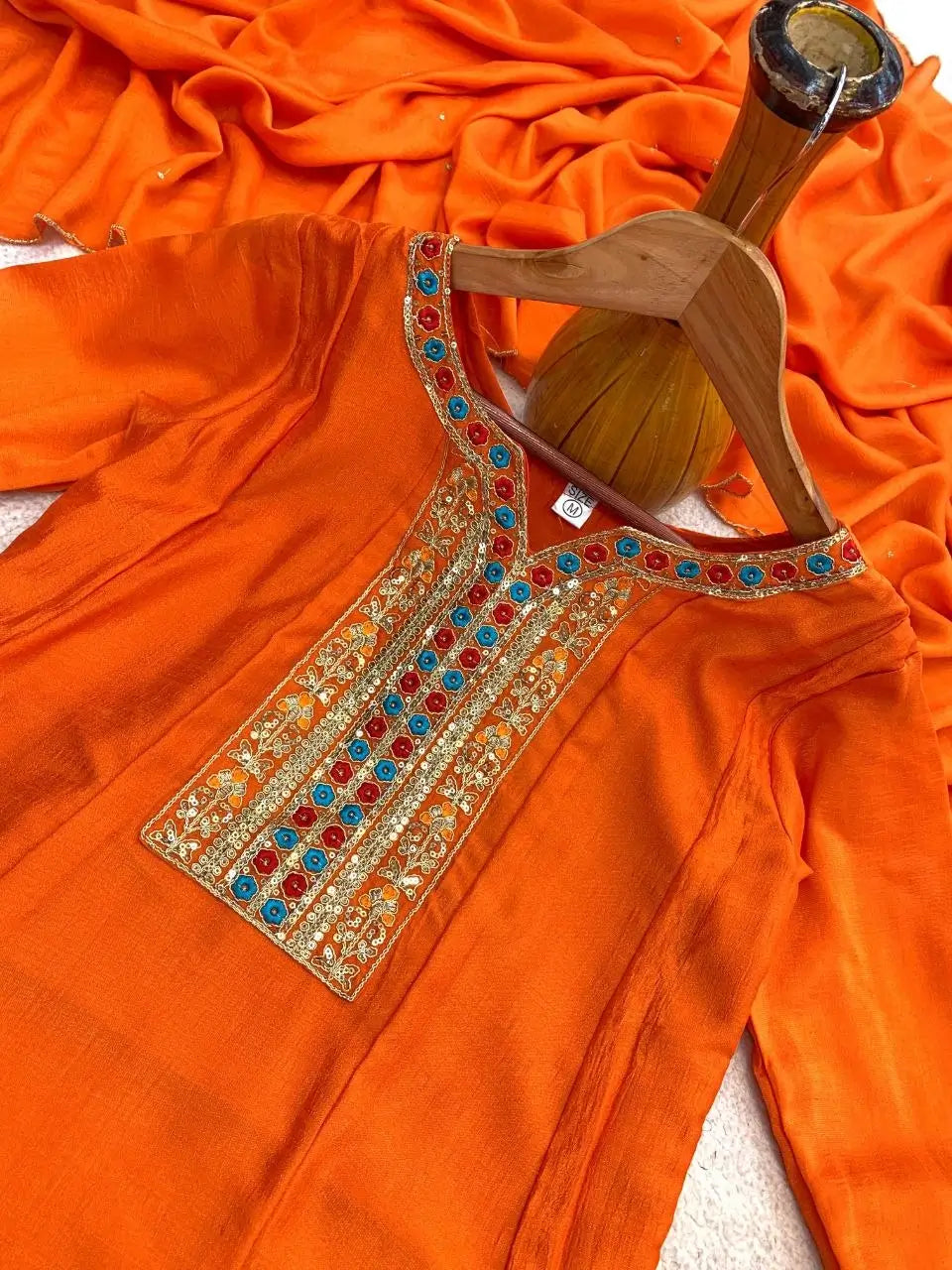 Rust Mirror Embroidered Anarkali