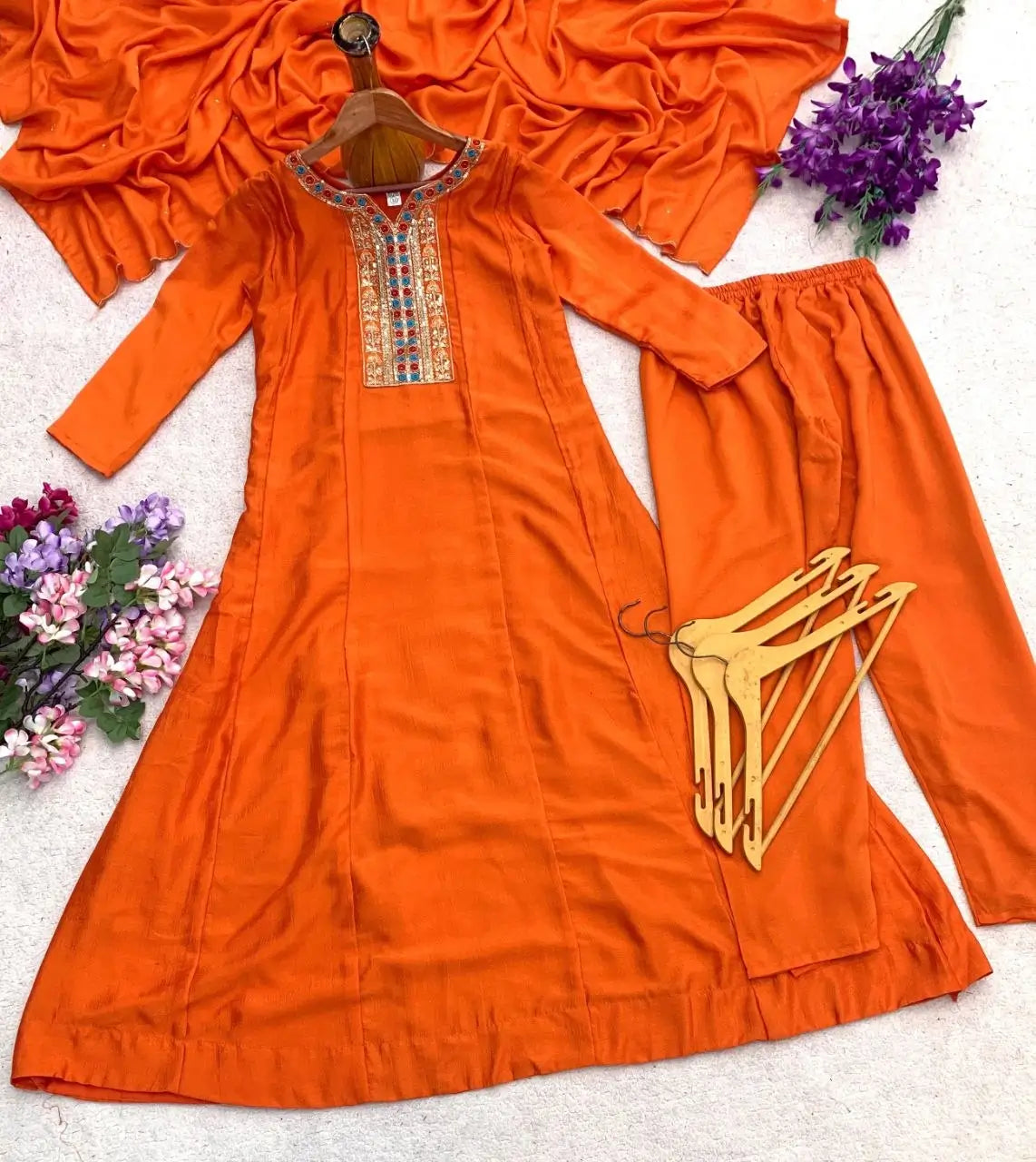 Rust Mirror Embroidered Anarkali