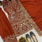 Rust Orange Natural Crepe Silk Punjabi Suit Set with Peacock Embroidery, Sequins Work & Farshi Salwar
