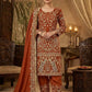 Rust Orange Natural Crepe Silk Punjabi Suit Set with Peacock Embroidery, Sequins Work & Farshi Salwar