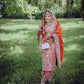Rust Orange Natural Crepe Silk Punjabi Suit Set with Peacock Embroidery, Sequins Work & Farshi Salwar