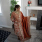 Rust Orange Natural Crepe Silk Punjabi Suit Set with Peacock Embroidery, Sequins Work & Farshi Salwar