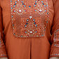 Rust Orange Pure Viscose Mango Silk Embroidered Kurti Pant Set with Sequins Dupatta | Festive & Party Wear