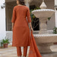 Rust Orange Pure Viscose Mango Silk Embroidered Kurti Pant Set with Sequins Dupatta | Festive & Party Wear