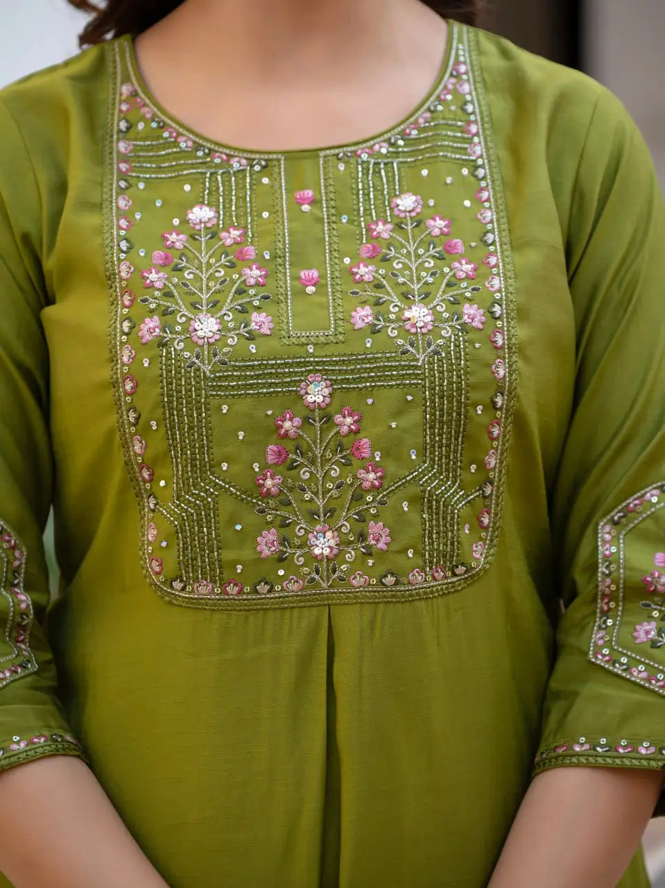 Rust Orange Pure Viscose Mango Silk Embroidered Kurti Pant Set with Sequins Dupatta | Festive & Party Wear