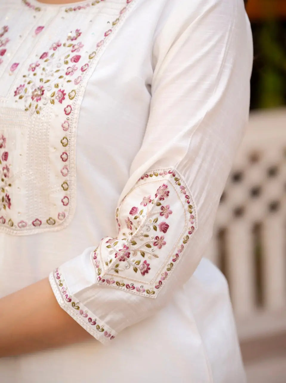 Rust Orange Pure Viscose Mango Silk Embroidered Kurti Pant Set with Sequins Dupatta | Festive & Party Wear