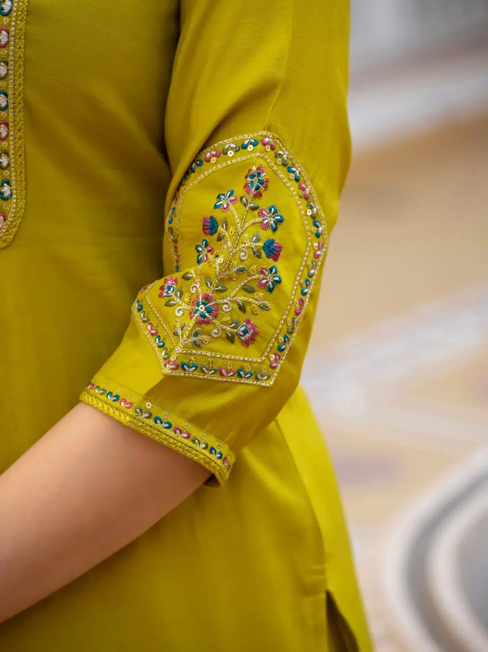 Rust Orange Pure Viscose Mango Silk Embroidered Kurti Pant Set with Sequins Dupatta | Festive & Party Wear