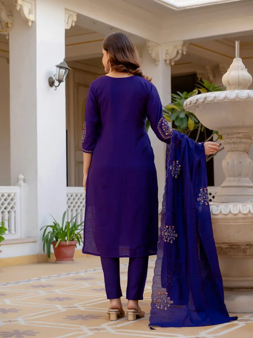 Rust Orange Pure Viscose Mango Silk Embroidered Kurti Pant Set with Sequins Dupatta | Festive & Party Wear