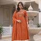 Rust Orange Pure Viscose Mango Silk Embroidered Kurti Pant Set with Sequins Dupatta | Festive & Party Wear