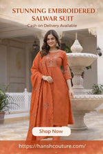 Rust Orange Pure Viscose Mango Silk Embroidered Kurti Pant Set with Sequins Dupatta | Festive & Party Wear