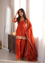 Rust Orange Silk Kurta Farshi Salwar Set