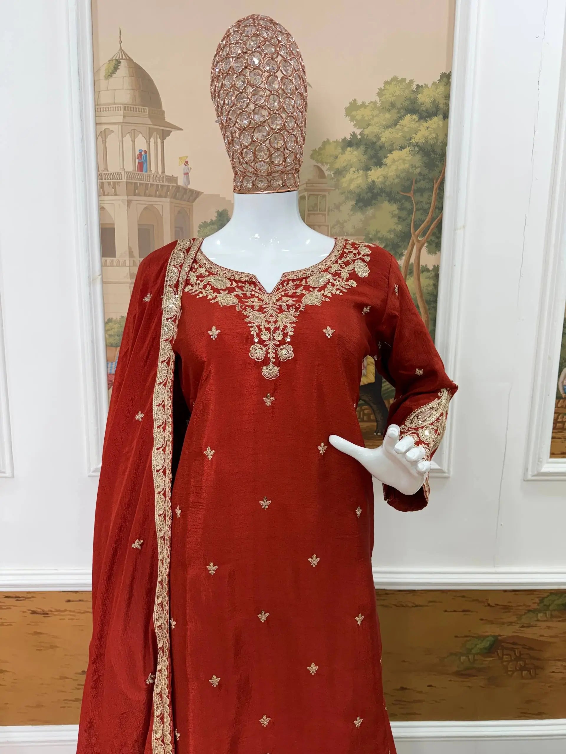 Rust Paisley Embroidered Kurti