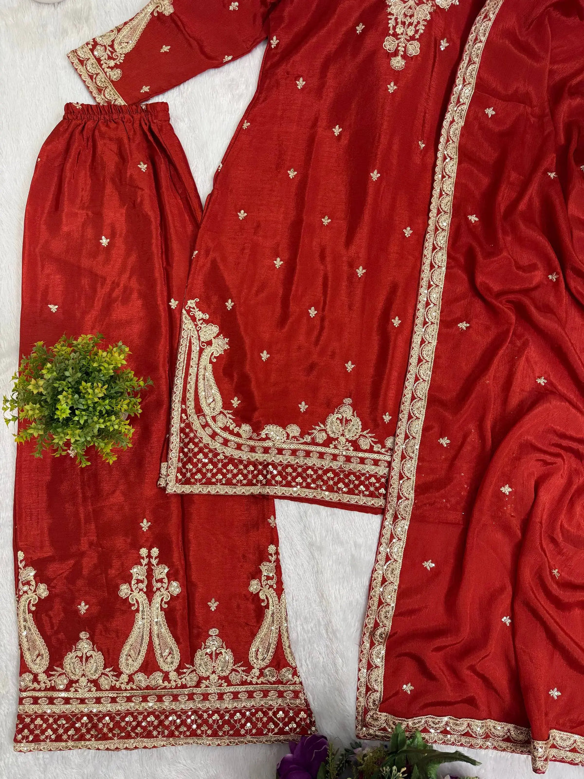 Rust Paisley Embroidered Kurti