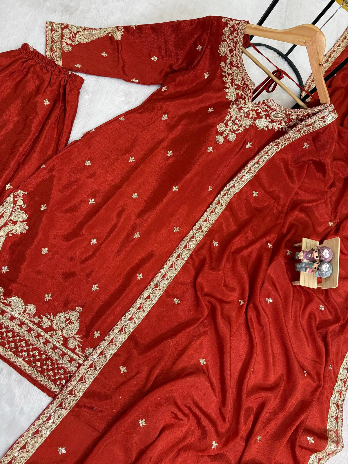 Rust Paisley Embroidered Kurti
