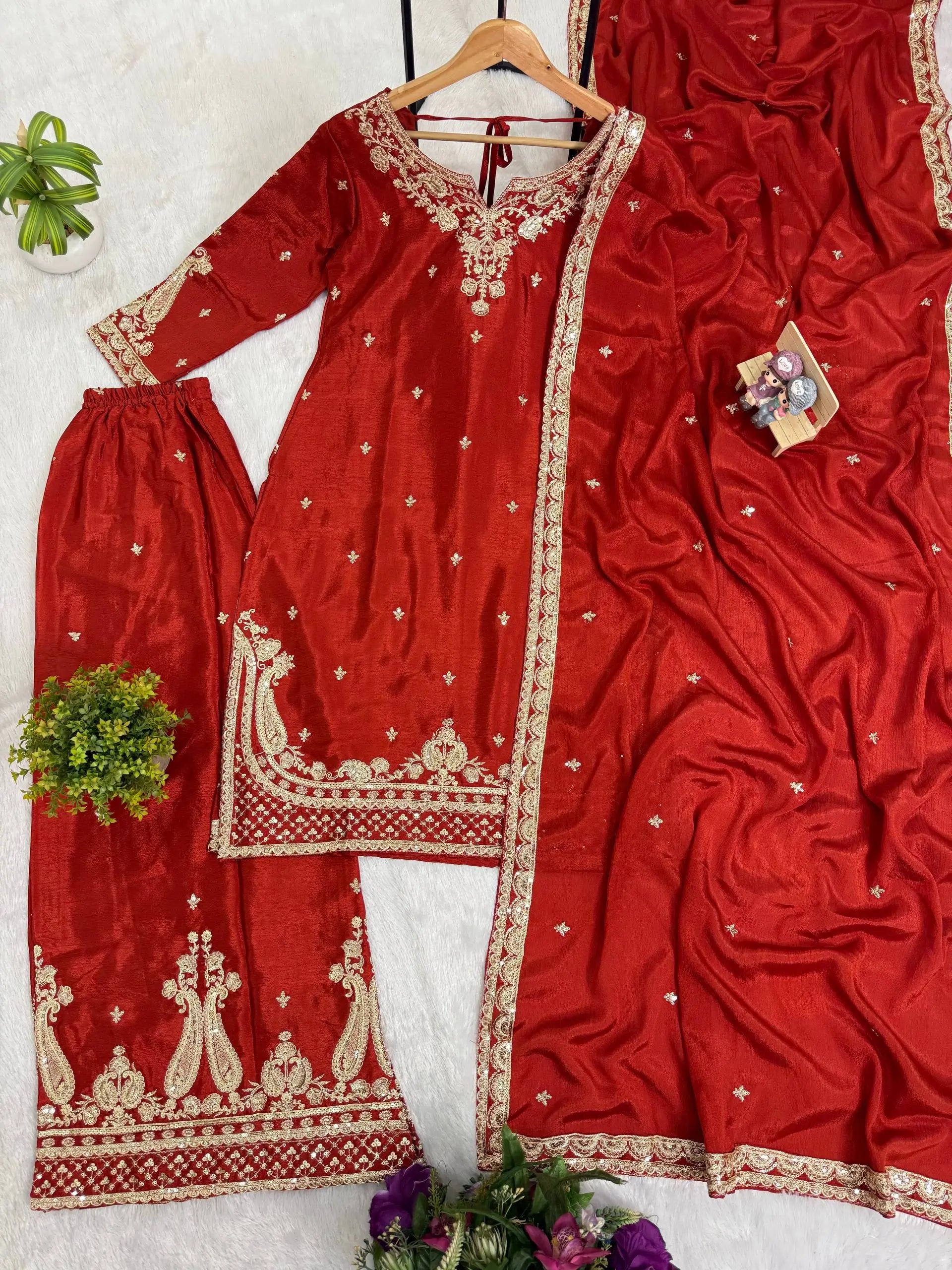 Rust Paisley Embroidered Kurti