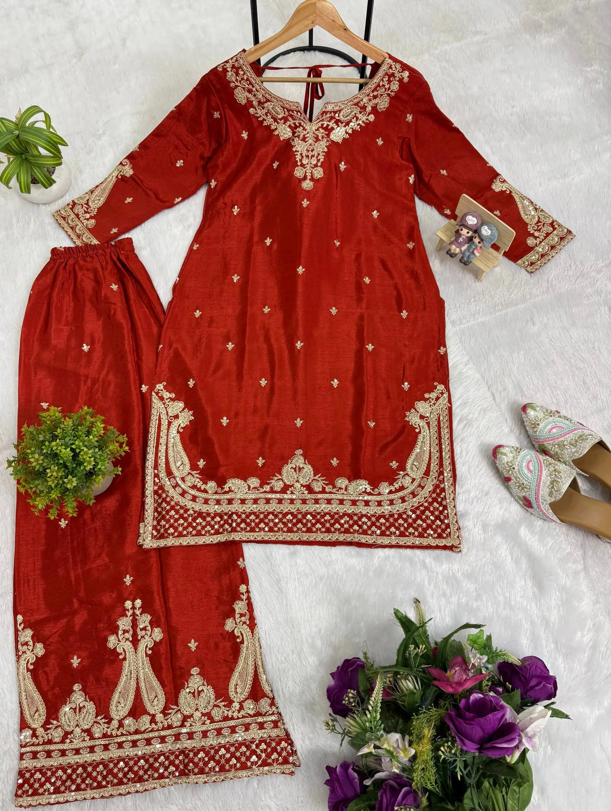 Rust Paisley Embroidered Kurti