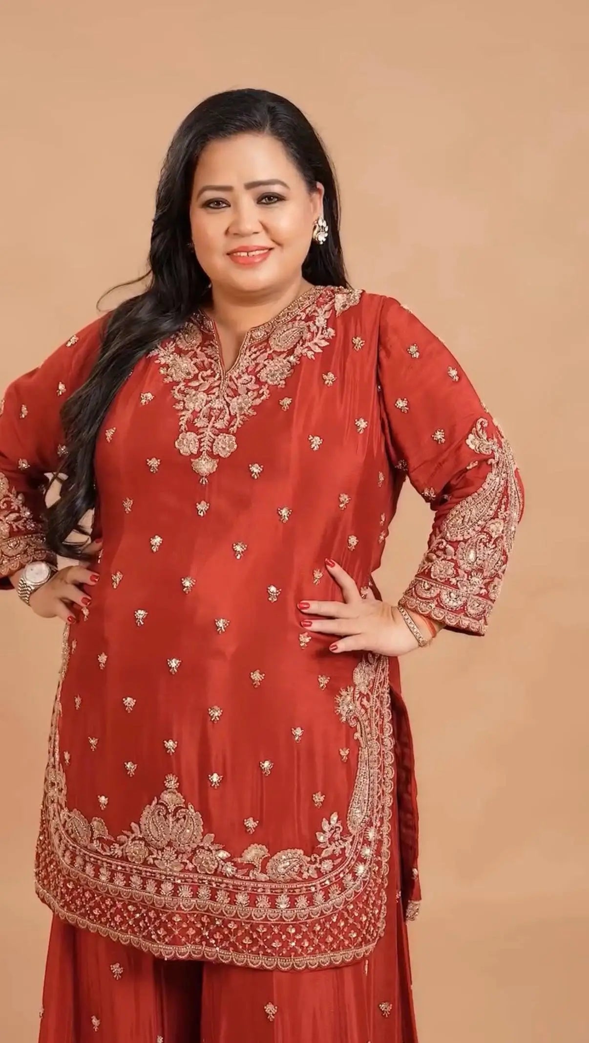 Rust Paisley Embroidered Kurti