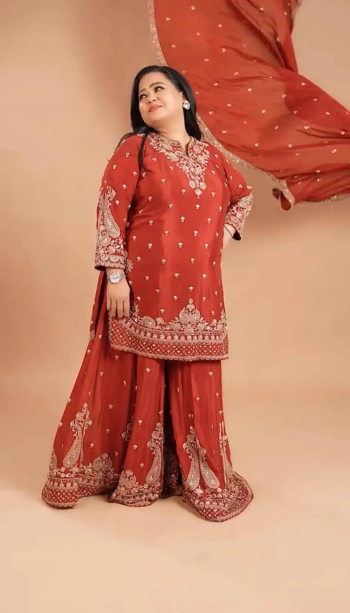 Rust Paisley Embroidered Kurti