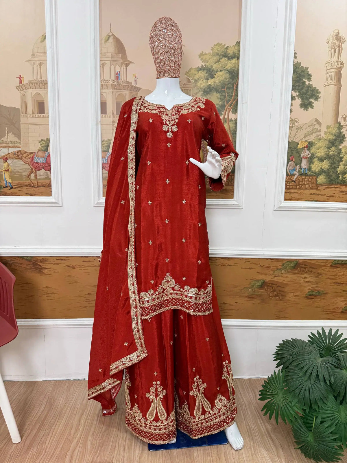 Rust Paisley Embroidered Kurti