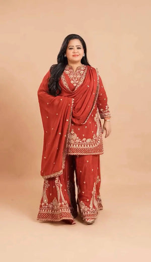 Rust Paisley Embroidered Kurti