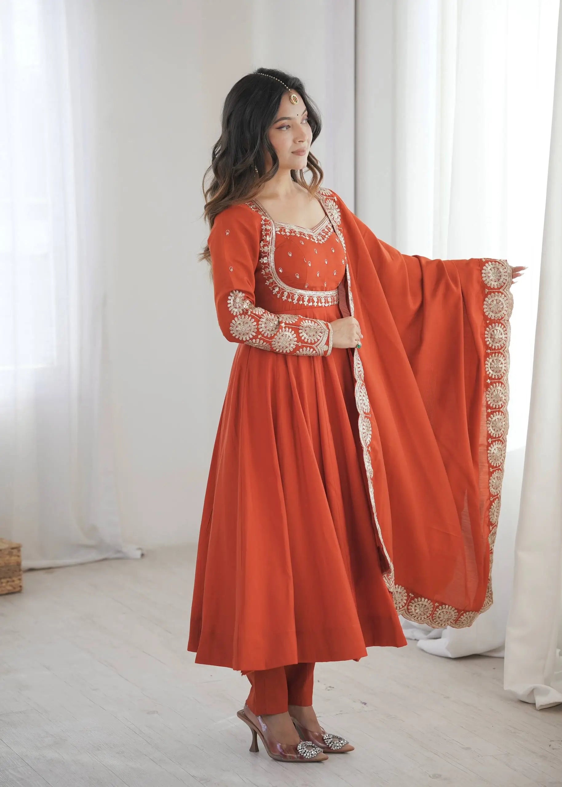 Rust Sequin Flared Gown