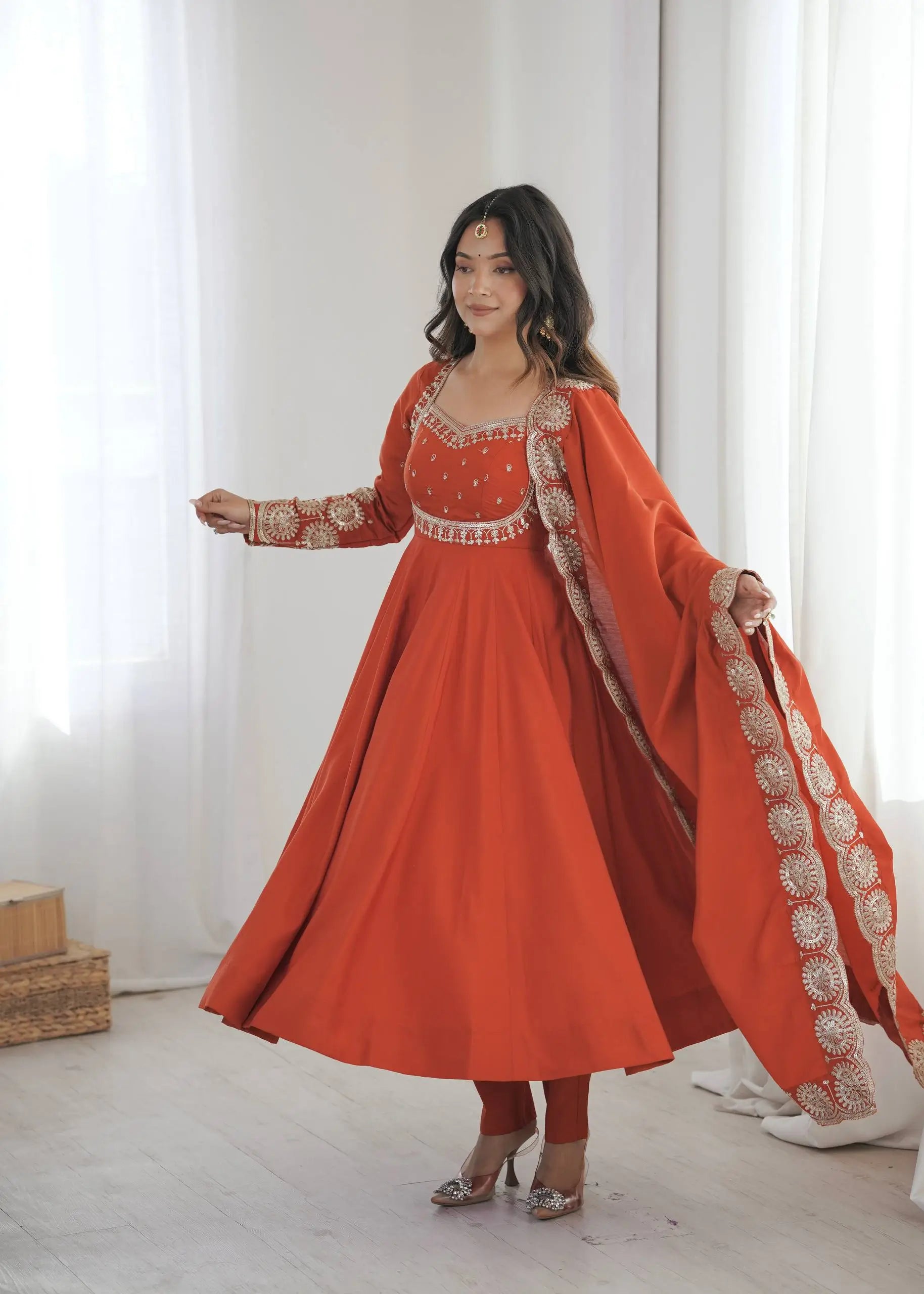 Rust Sequin Flared Gown
