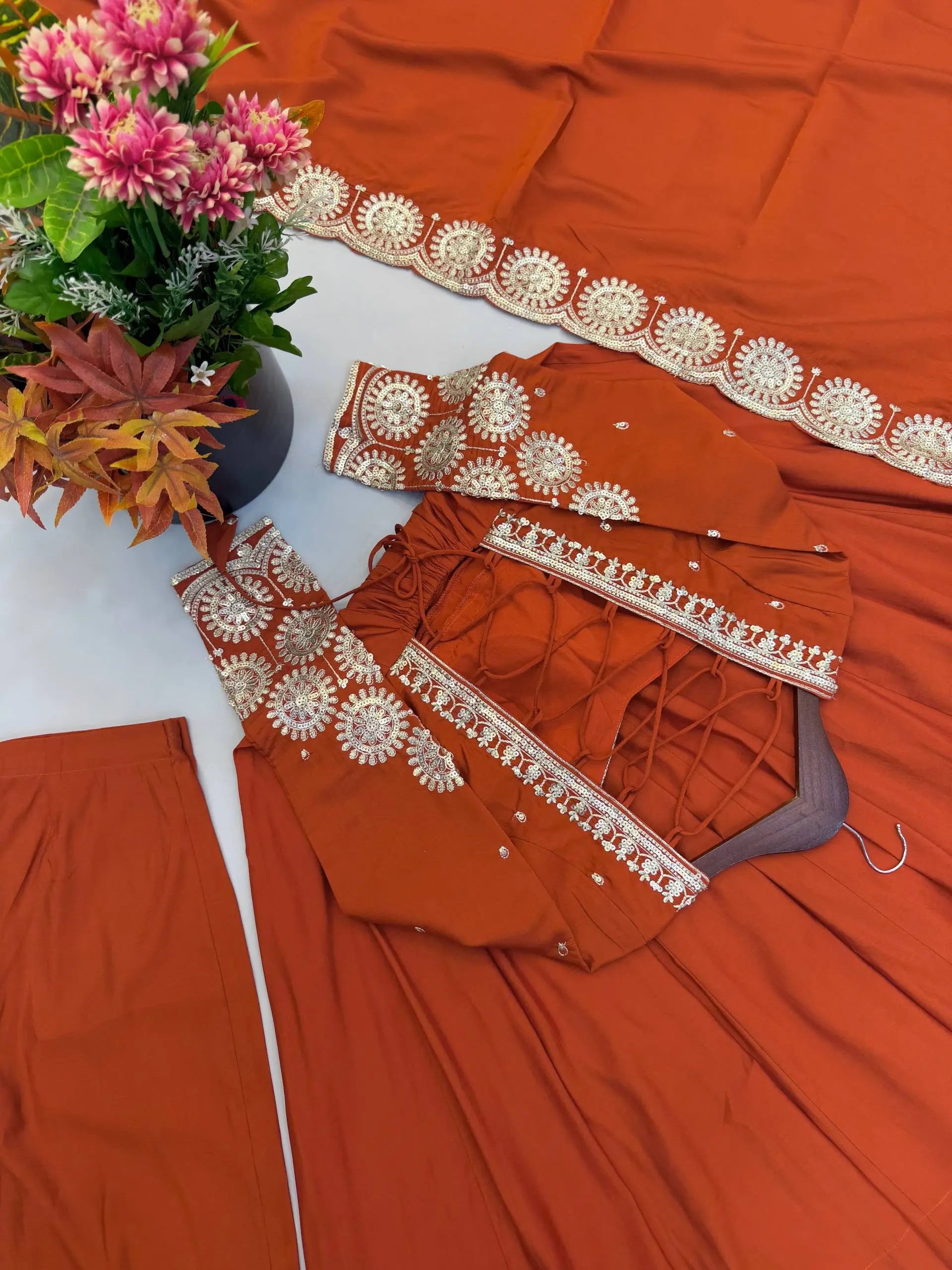 Rust Sequin Flared Gown
