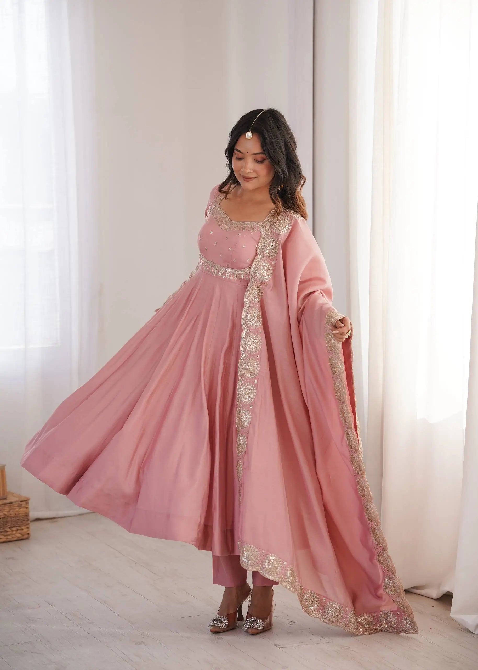 Rust Sequin Flared Gown