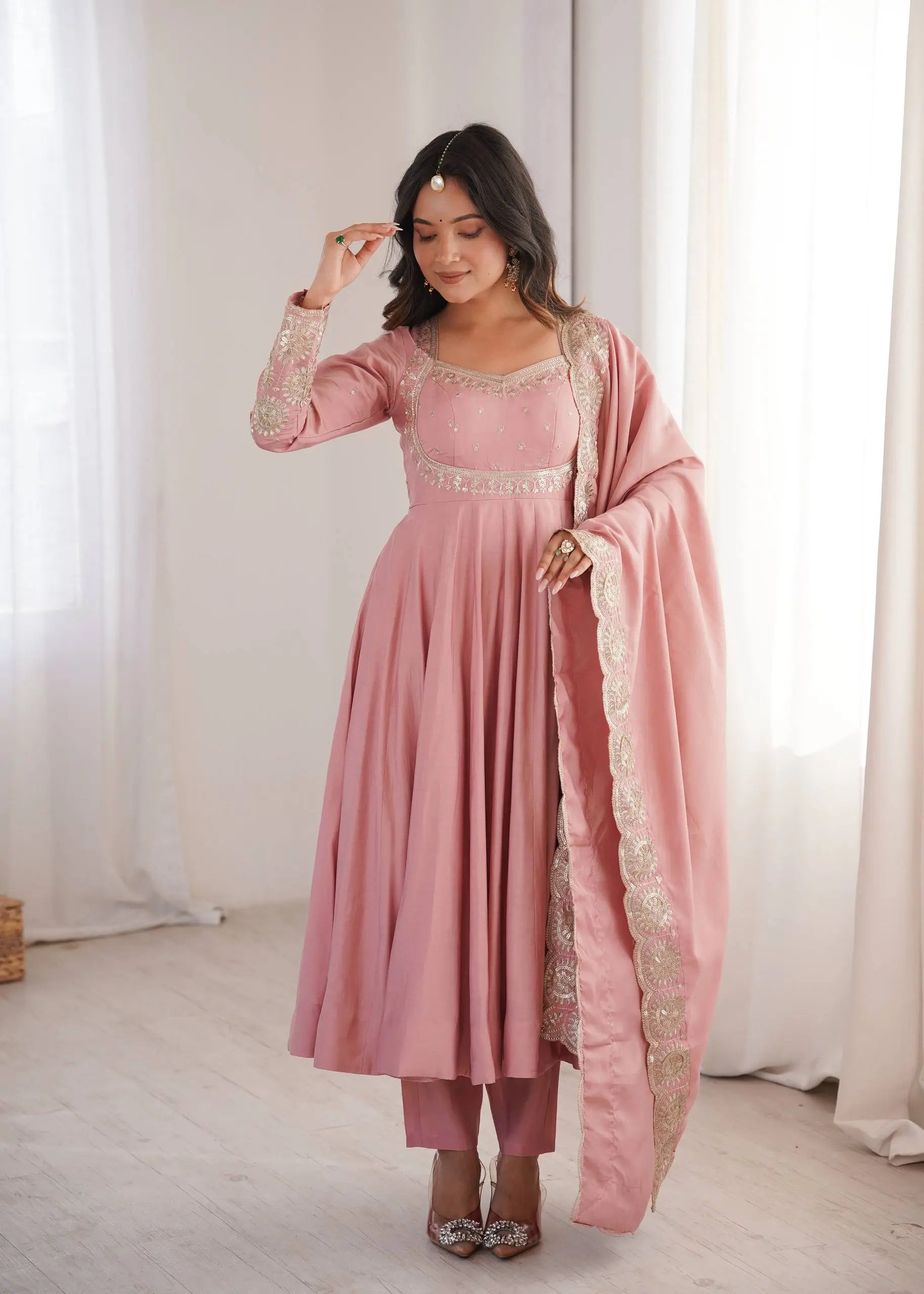 Rust Sequin Flared Gown