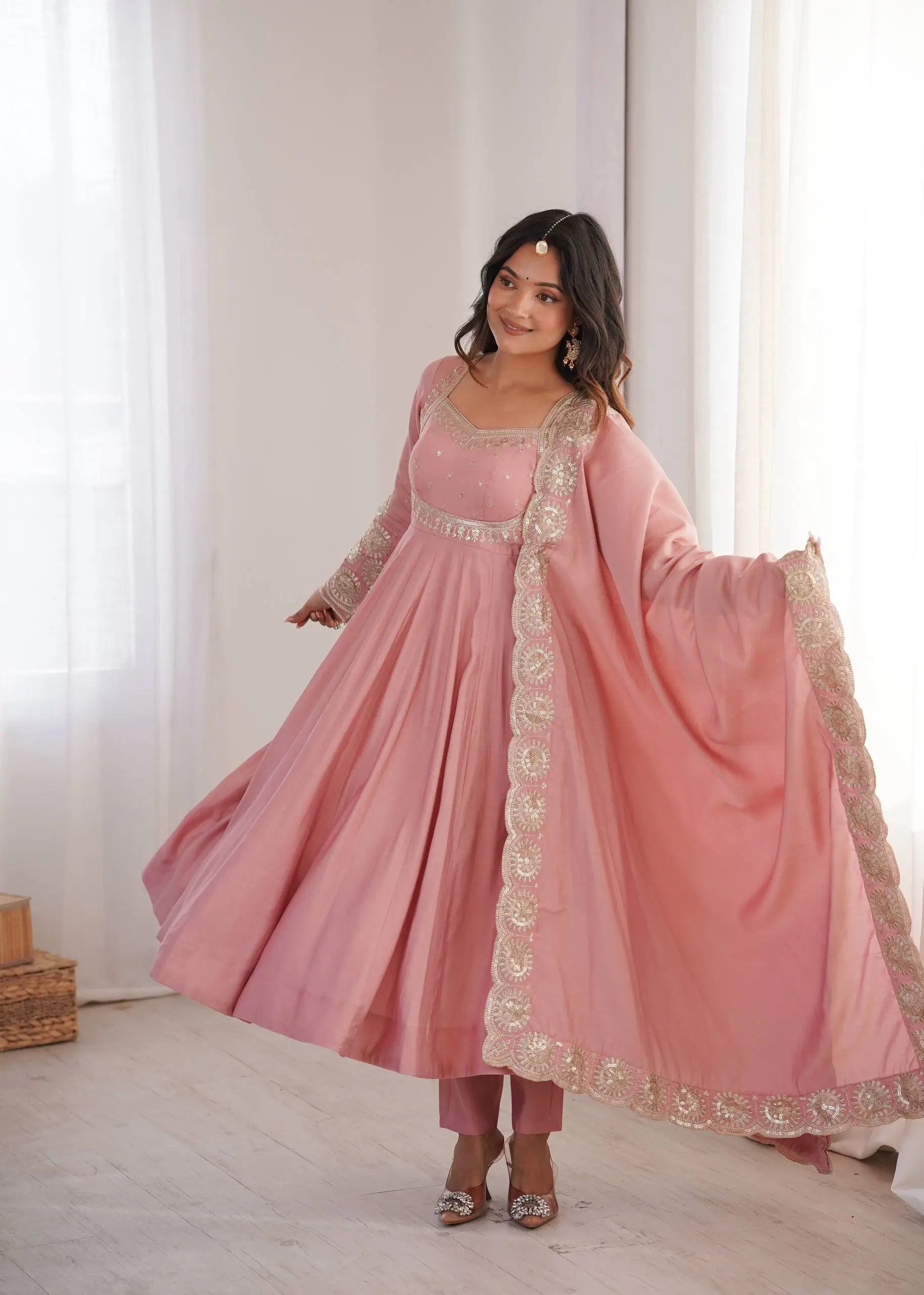 Rust Sequin Flared Gown