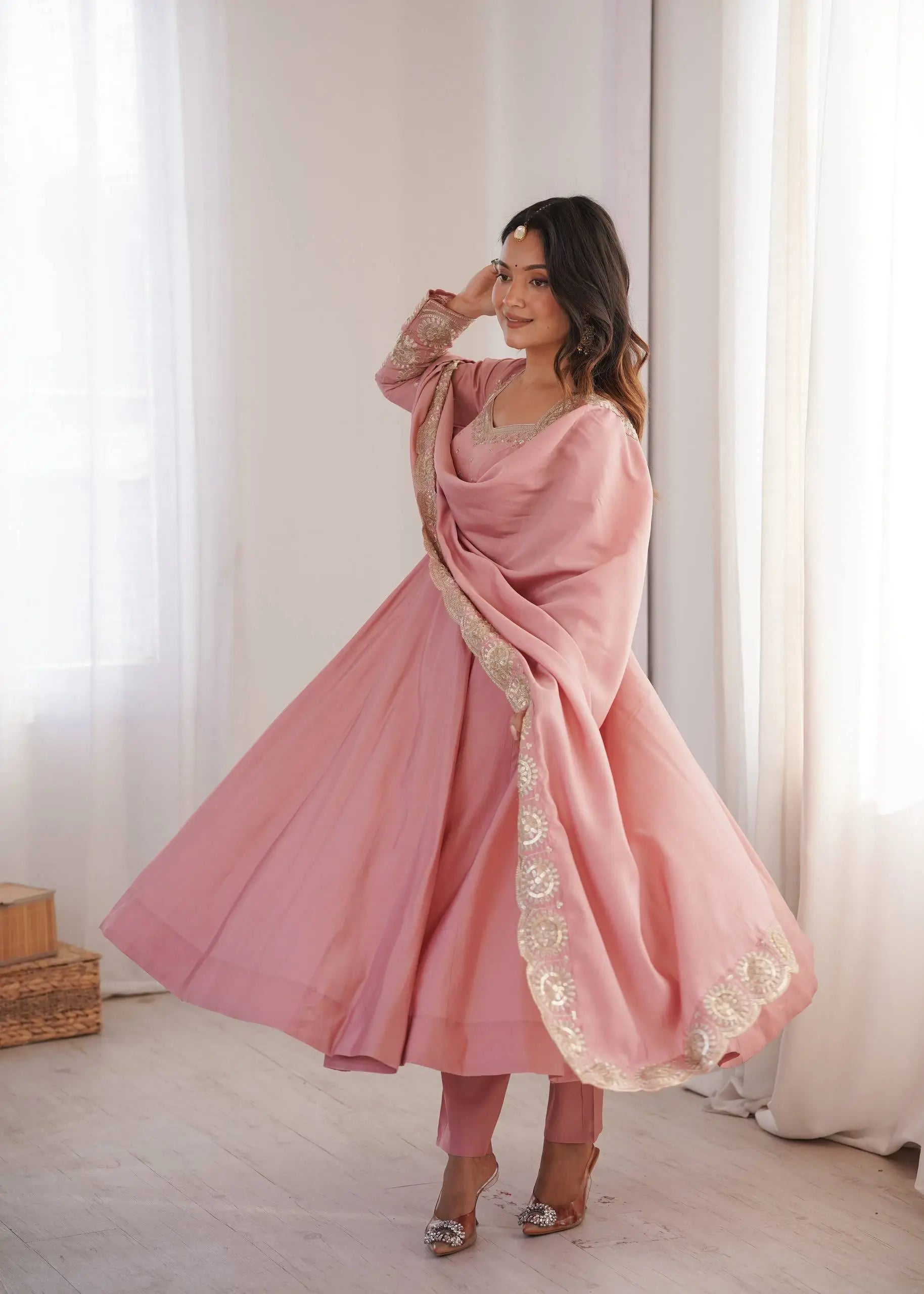 Rust Sequin Flared Gown