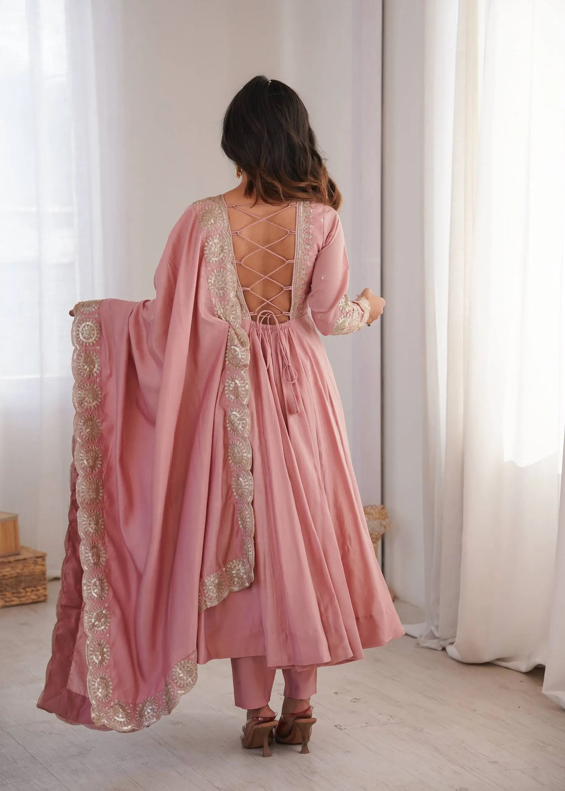 Rust Sequin Flared Gown