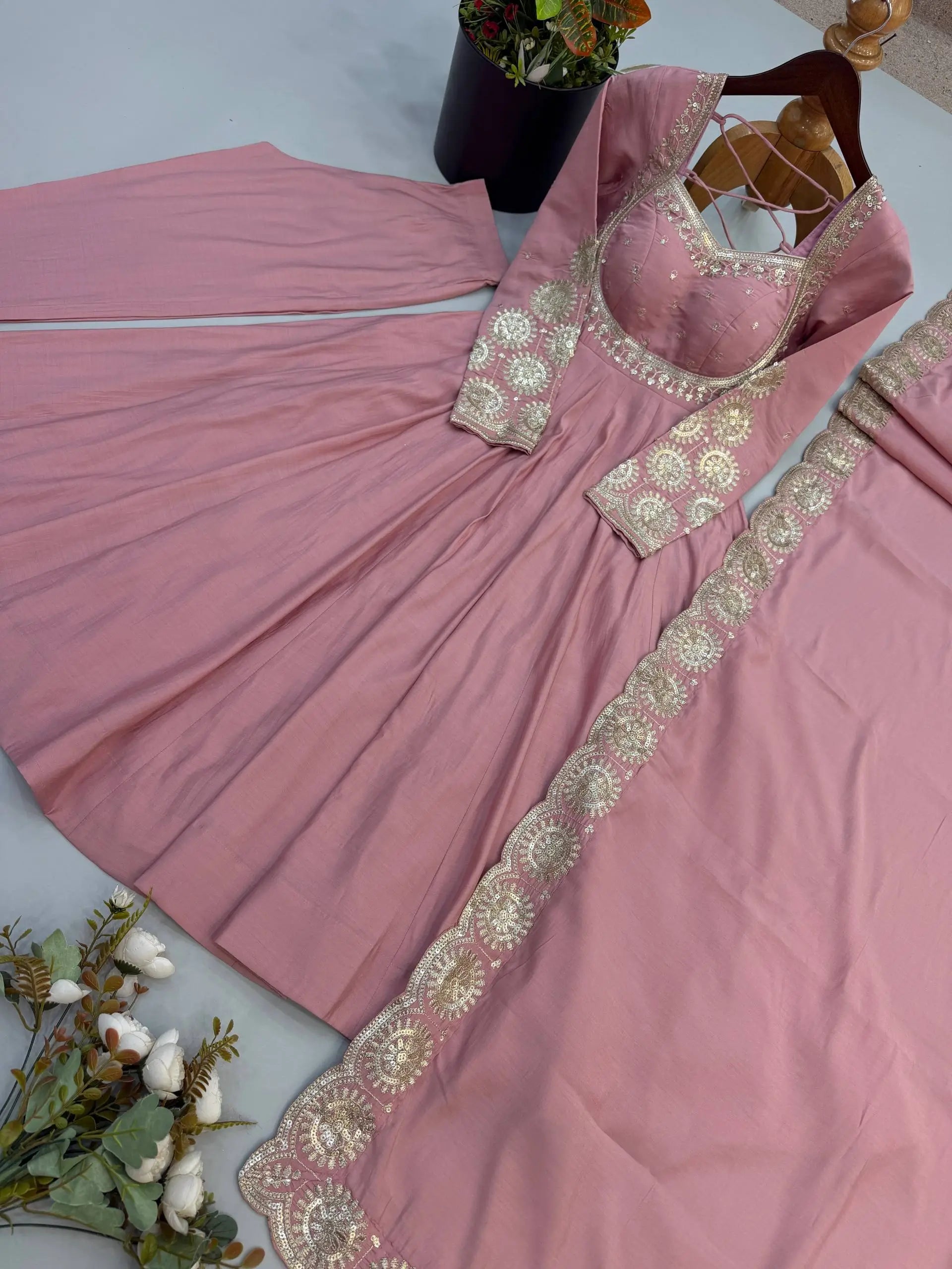 Rust Sequin Flared Gown