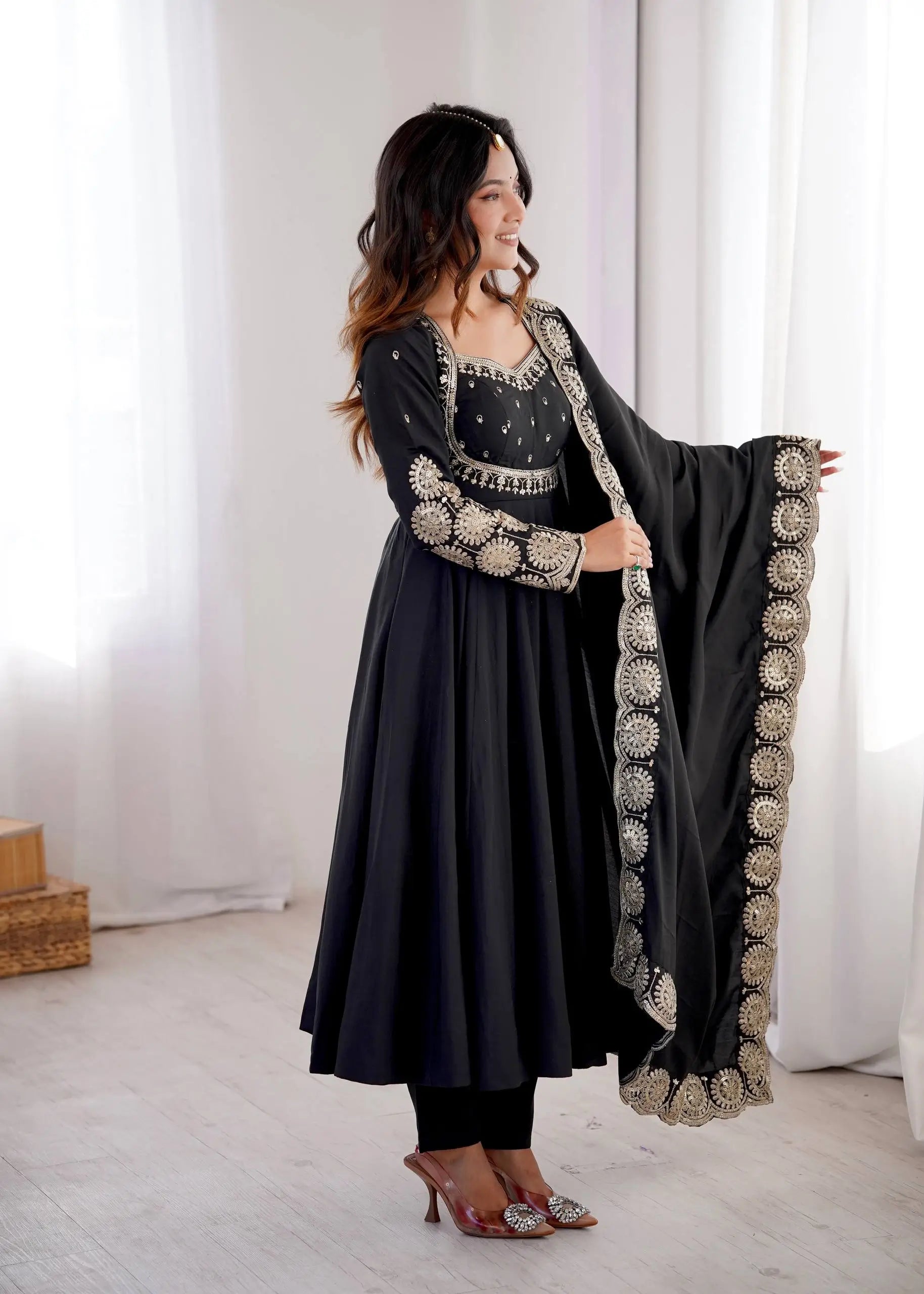 Rust Sequin Flared Gown
