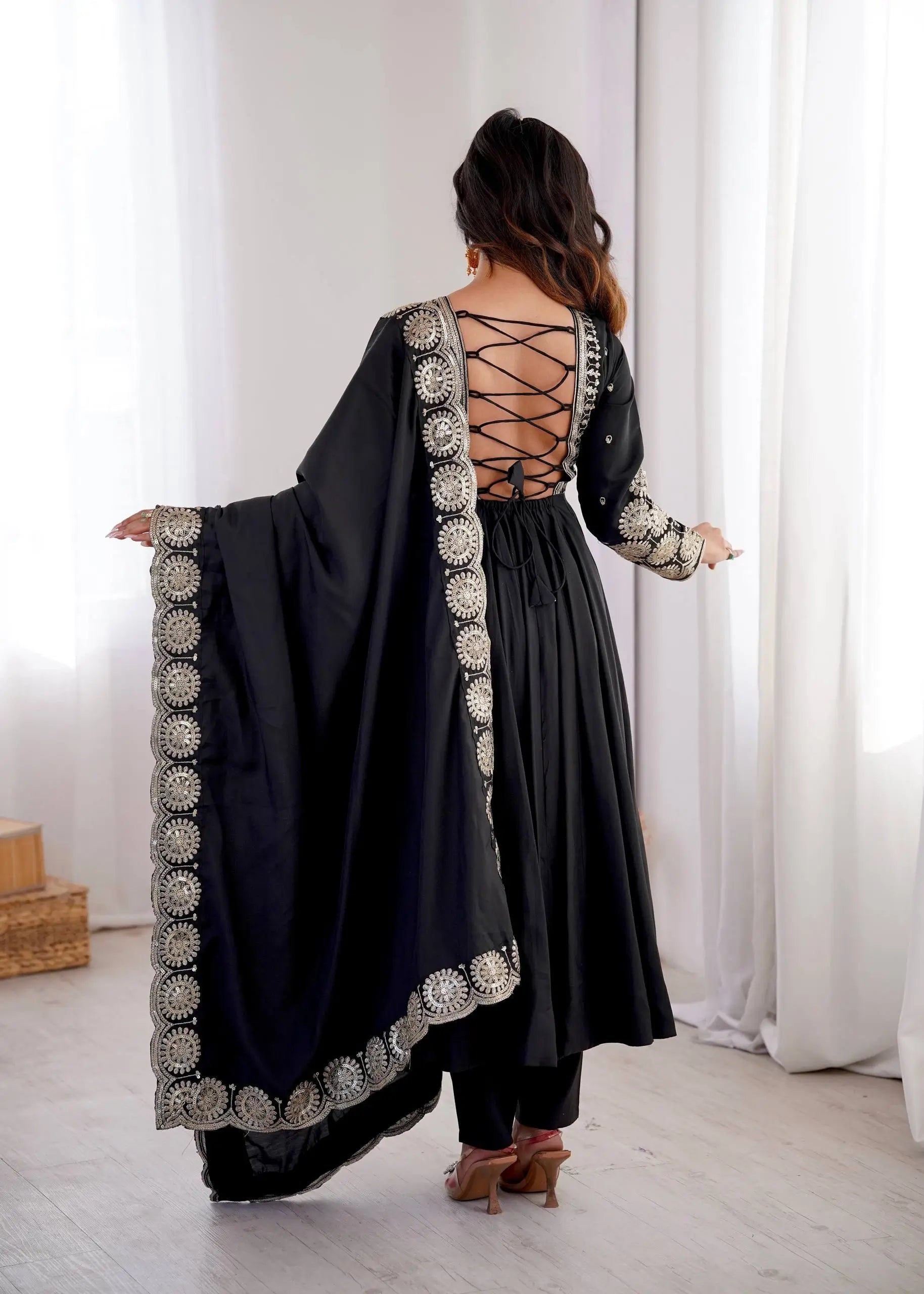 Rust Sequin Flared Gown