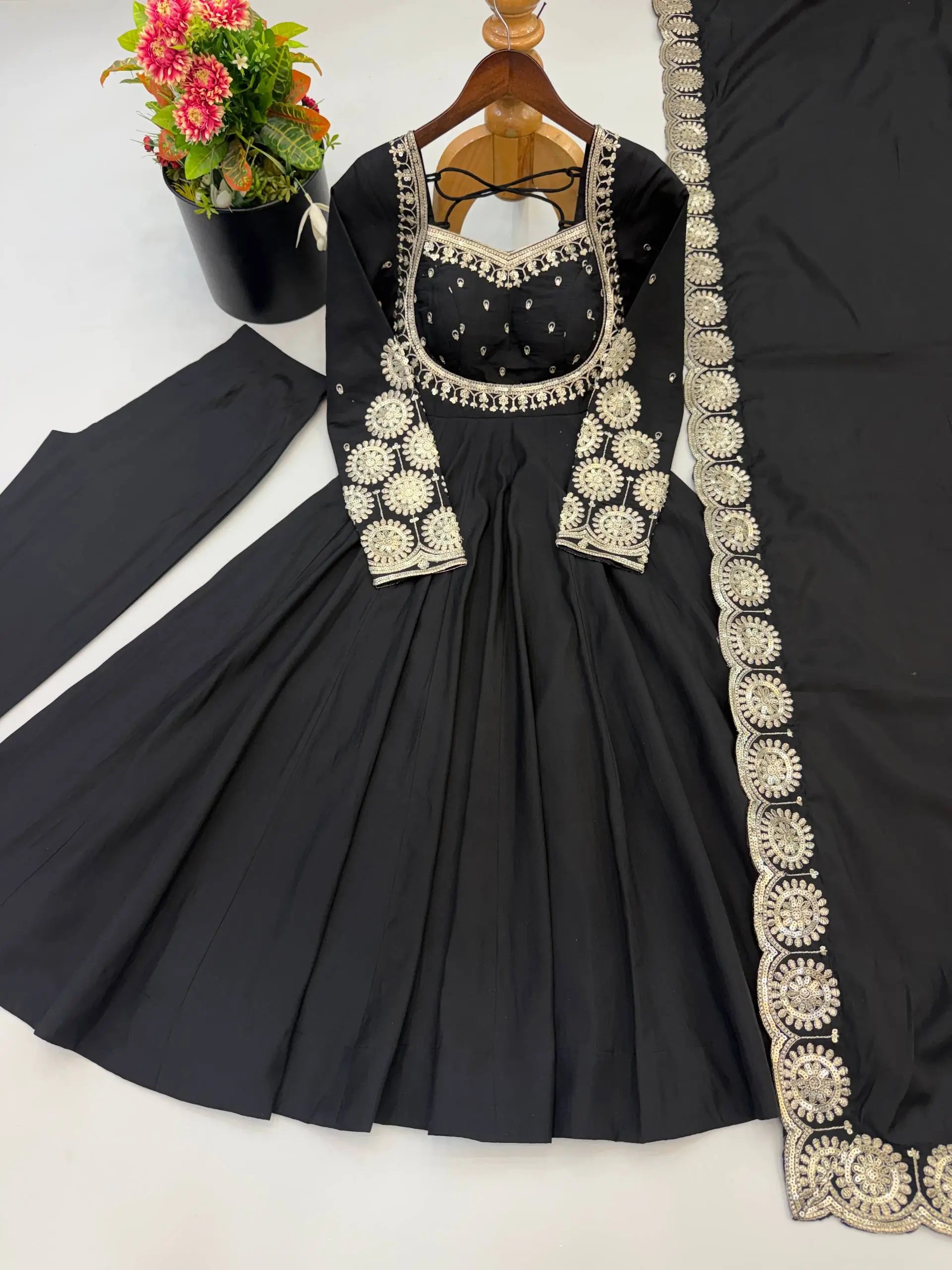 Rust Sequin Flared Gown