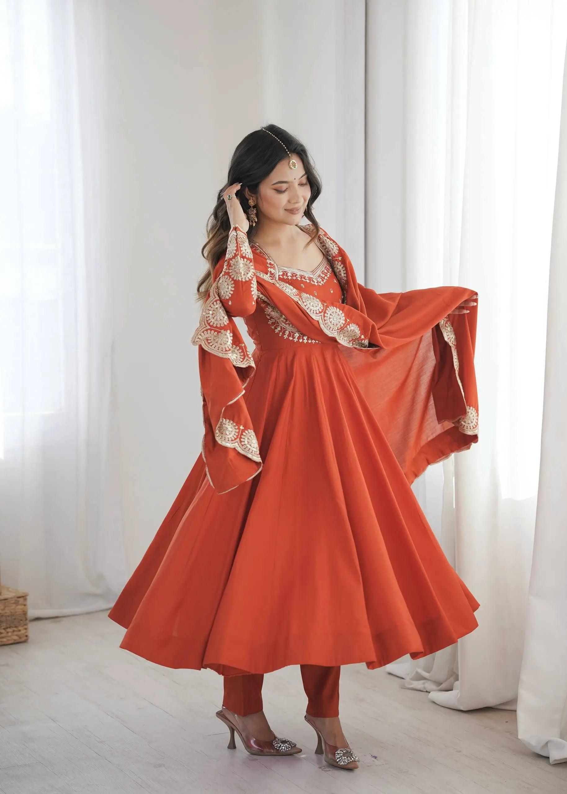 Rust Sequin Flared Gown