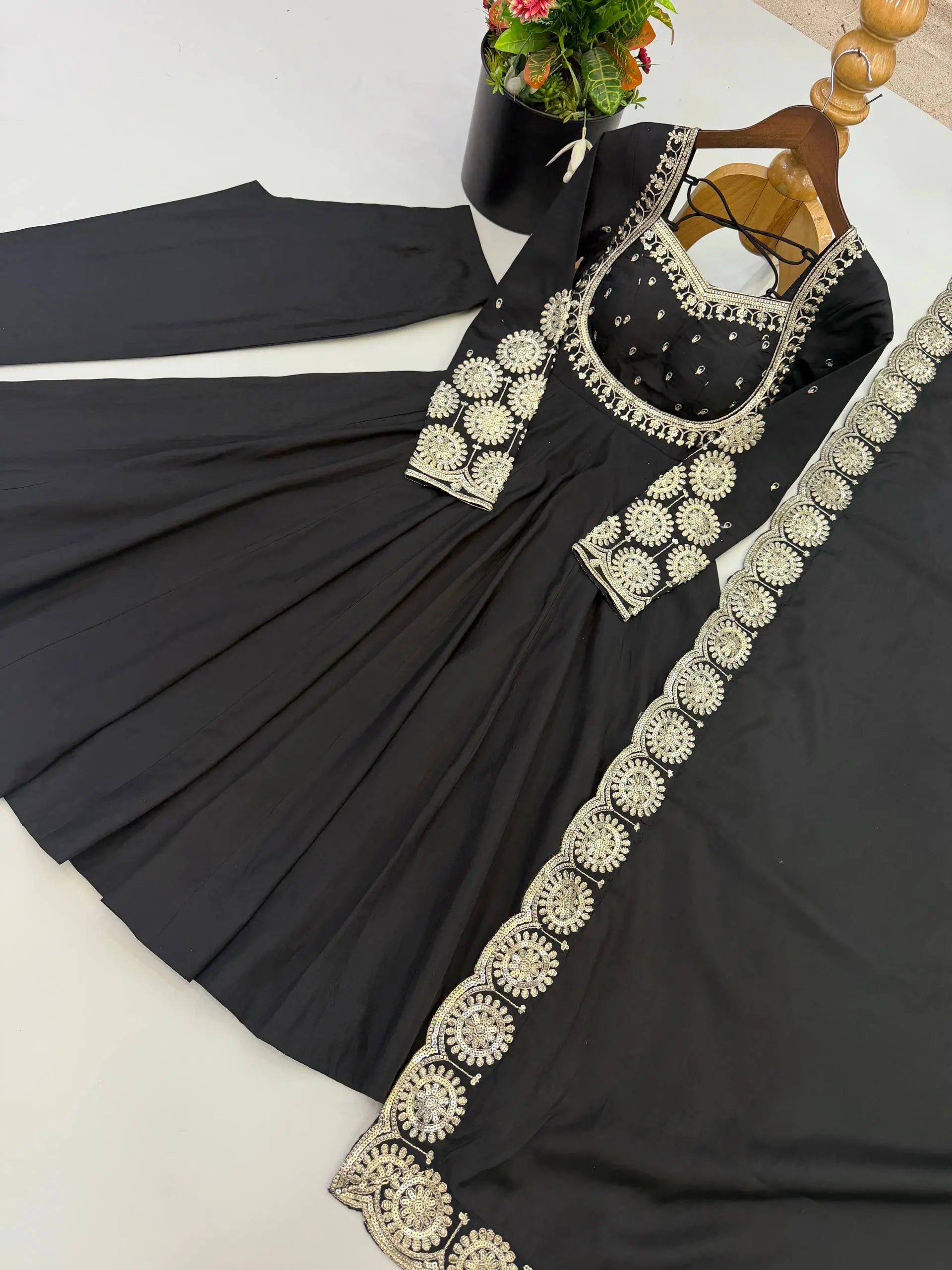 Rust Sequin Flared Gown
