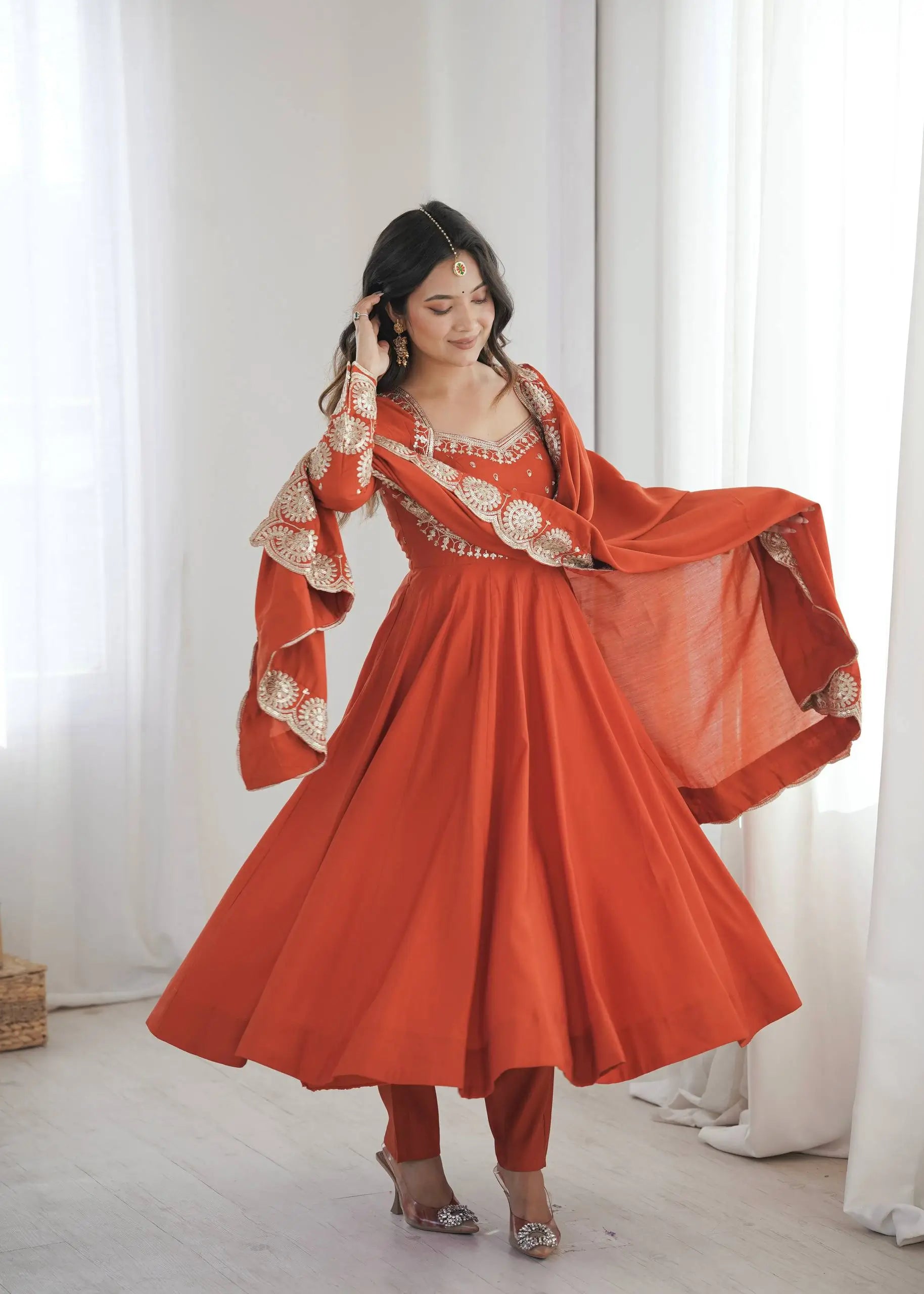 Rust Sequin Flared Gown