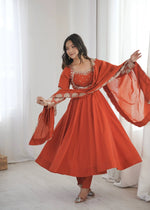 Rust Sequin Flared Gown