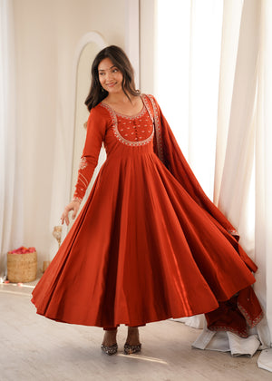 Rust Tassel Anarkali Gown