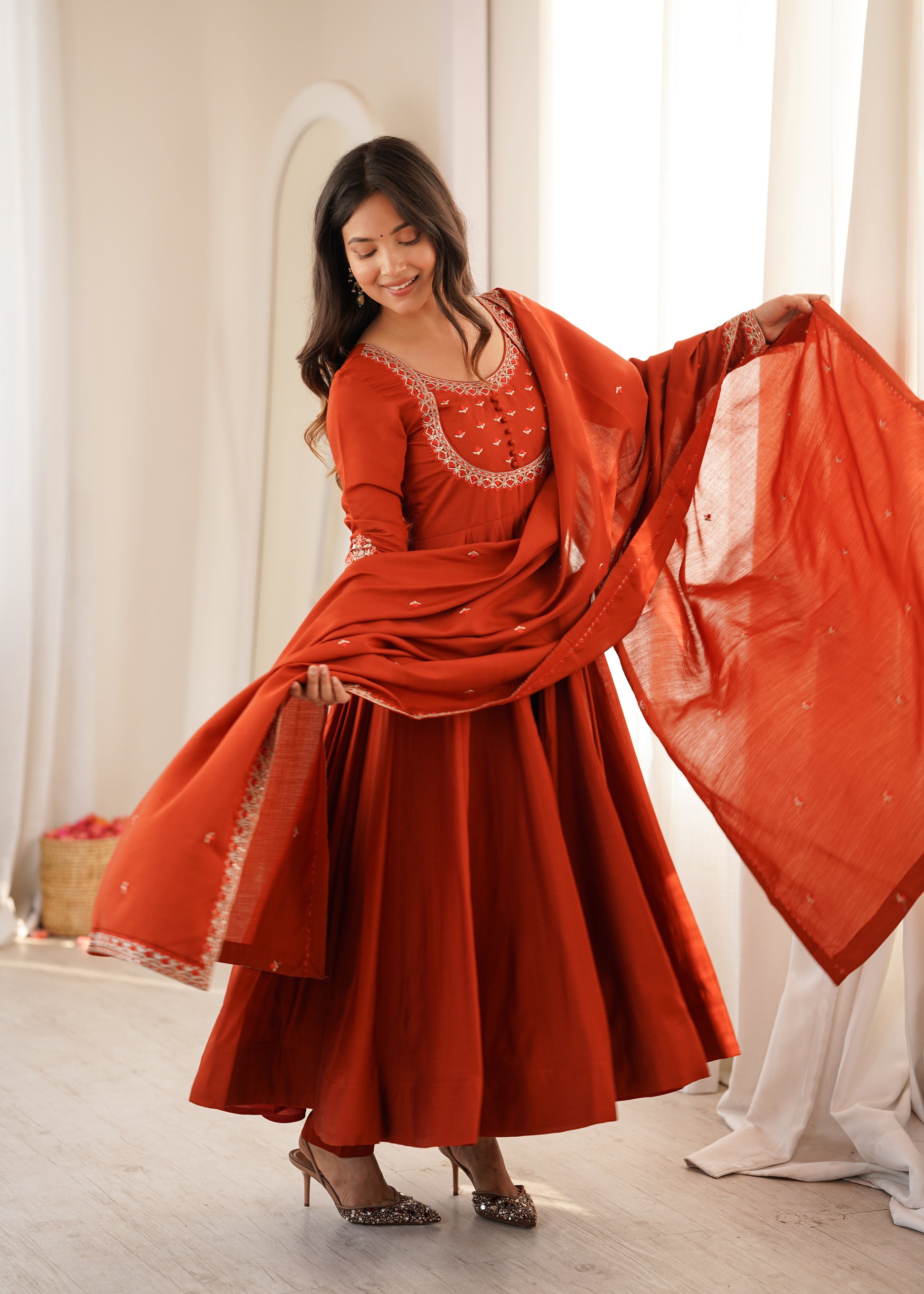 Rust Tassel Anarkali Gown