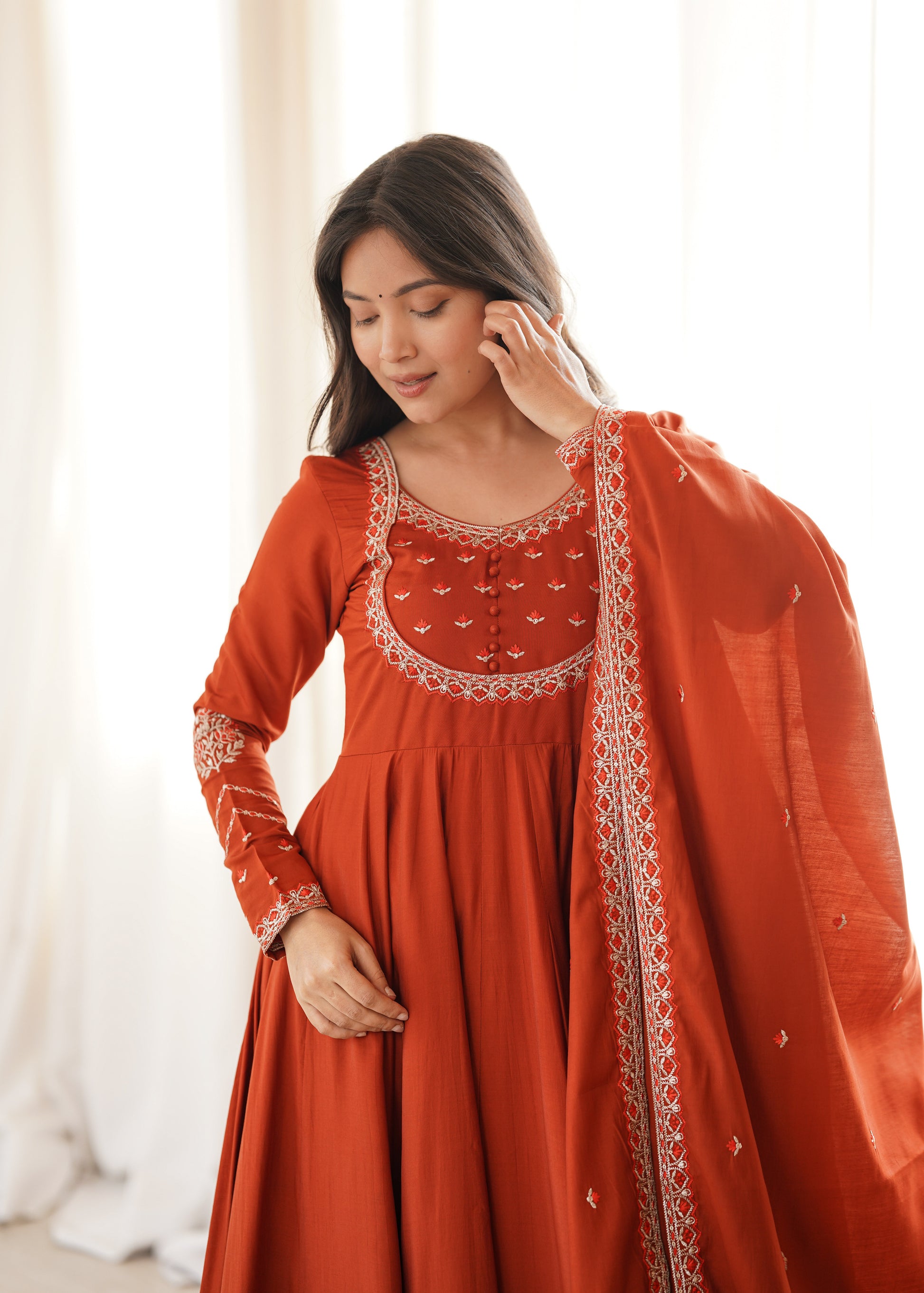 Rust Tassel Anarkali Gown