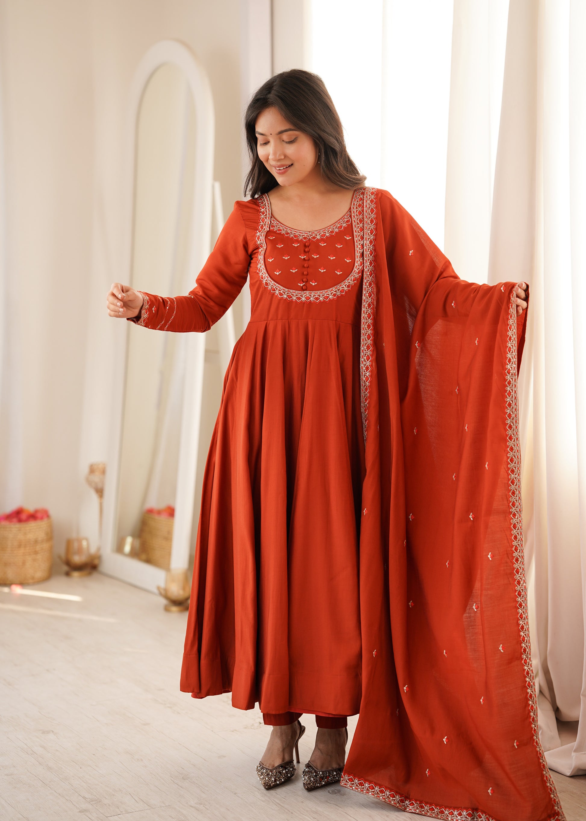 Rust Tassel Anarkali Gown