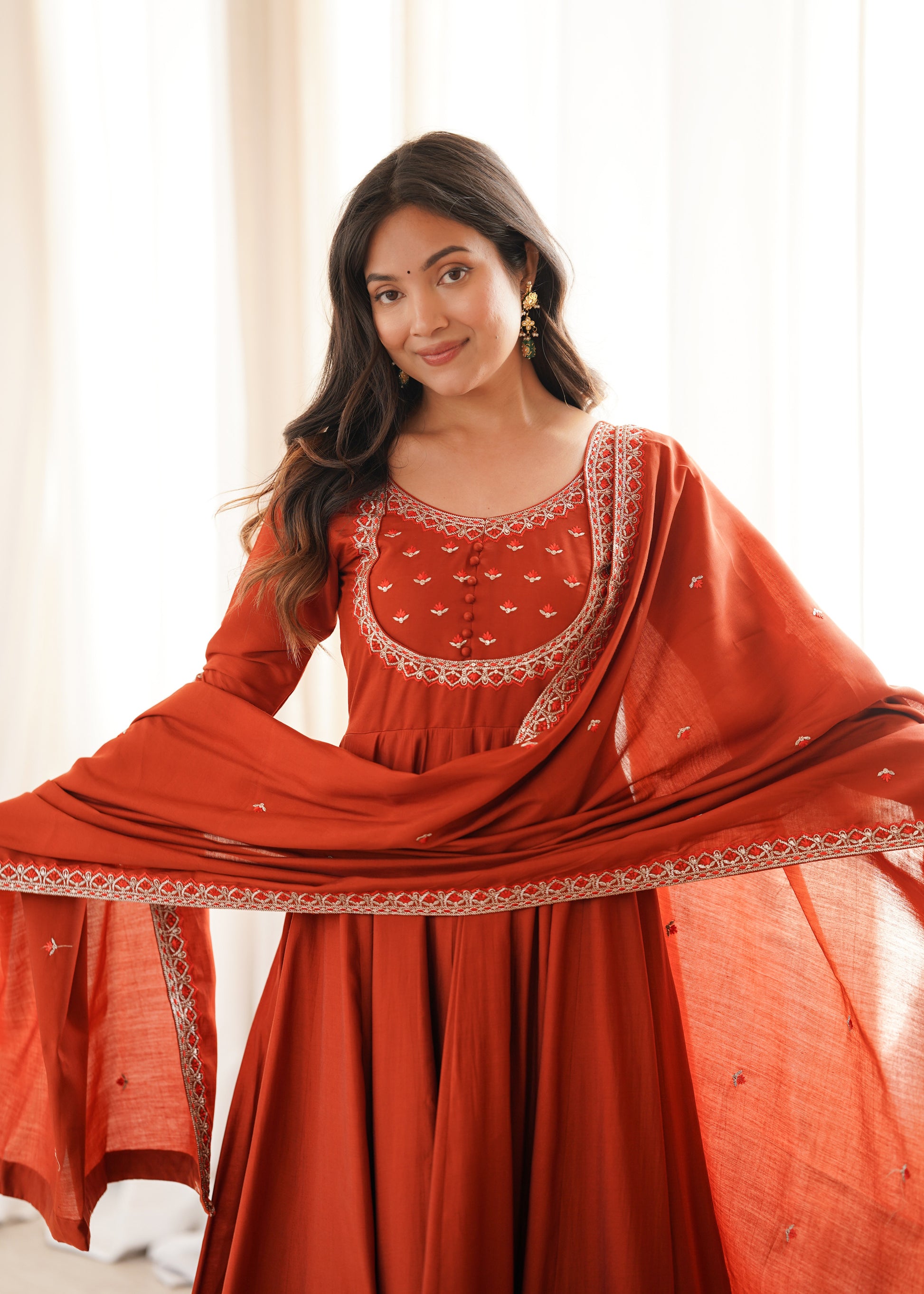 Rust Tassel Anarkali Gown
