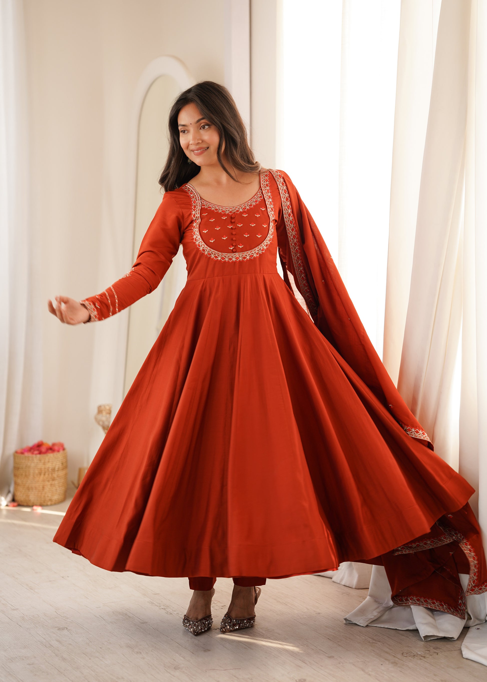 Rust Tassel Anarkali Gown